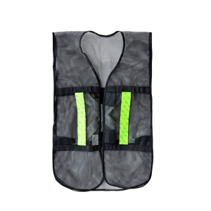 Black mesh safety vest with reflective tape